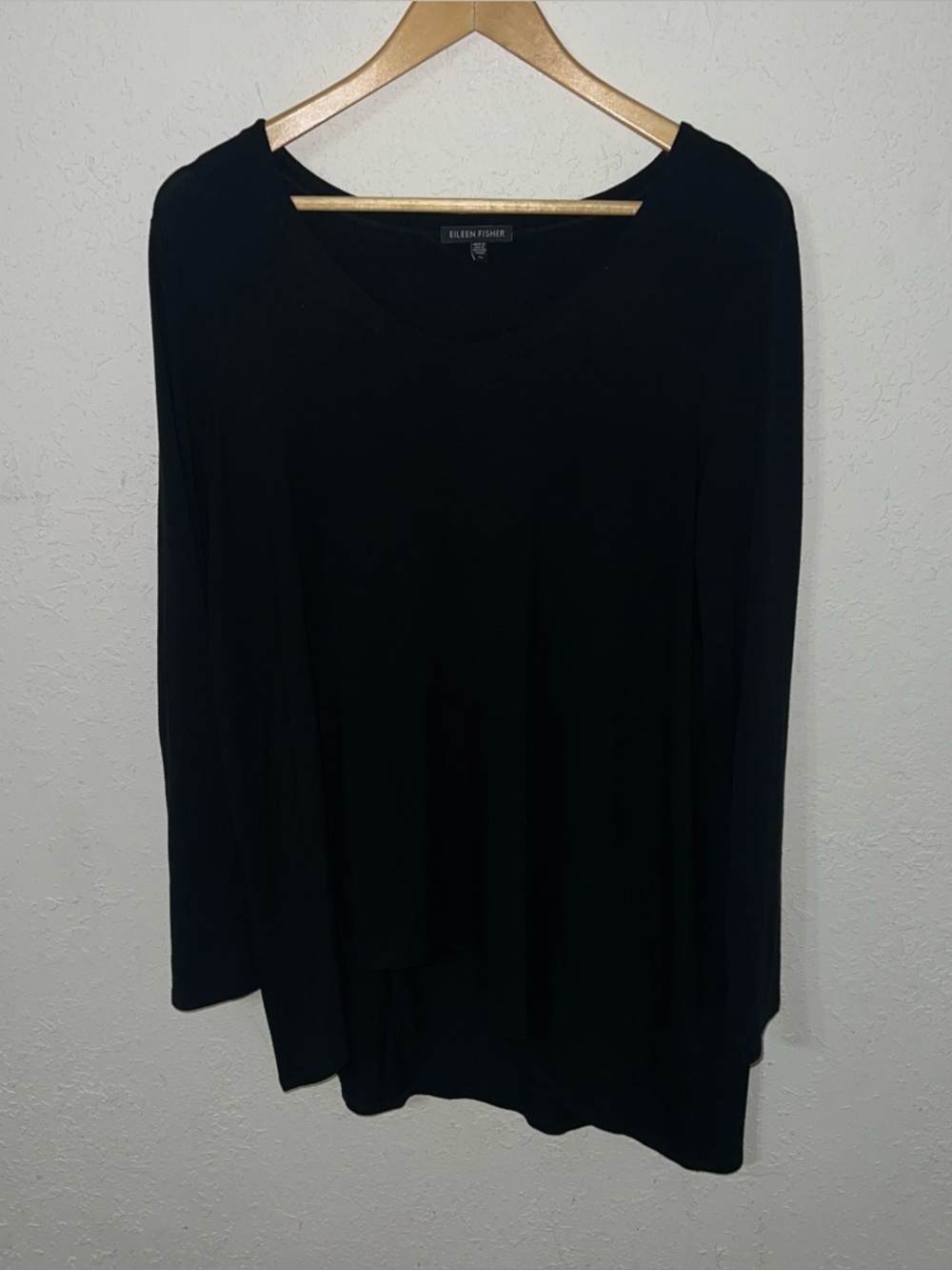 Eileen Fisher black assymetrical hem shirt long sleeves